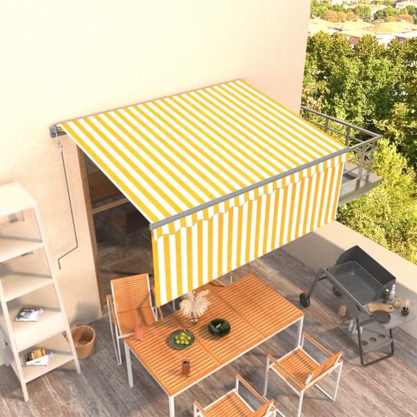 Automatisk markis med rullgardin 3,5x2,5 m gul/vit