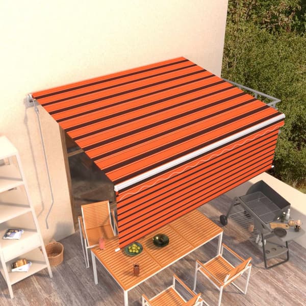 Automatisk infällbar markis med rullgardin 4,5x3m orange/brun