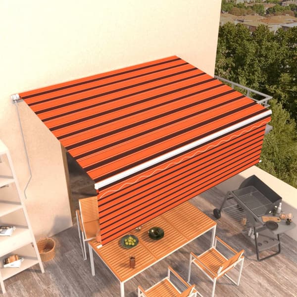 Manuell markis med rullgardin 4x3 m orange/brun