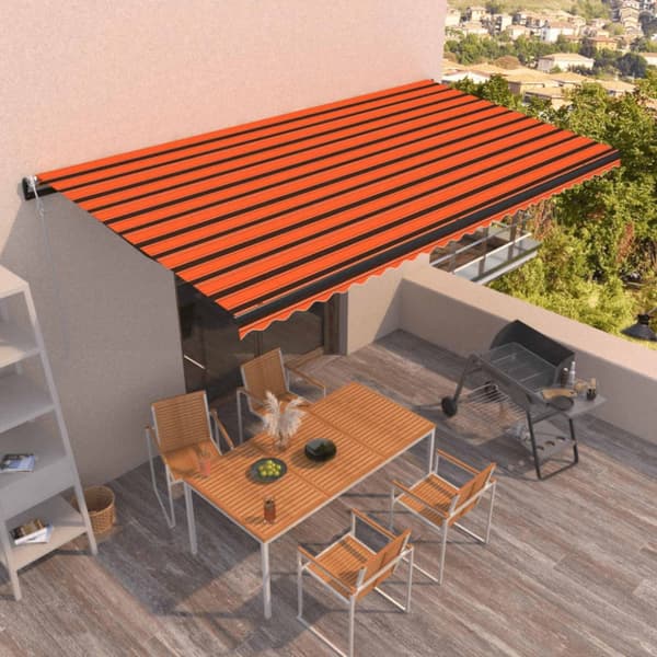 Automatisk markis med vindsensor & LED 600x350 cm orange/brun