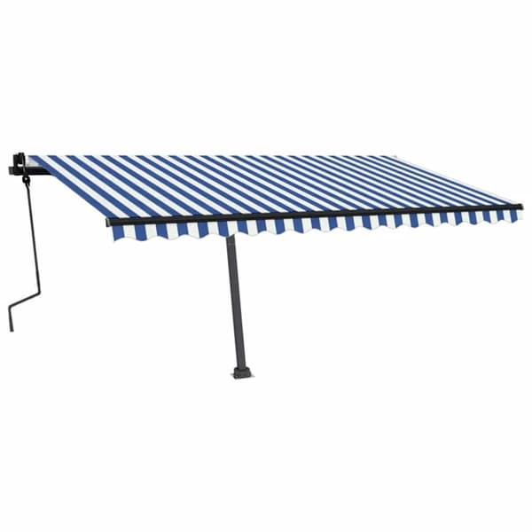 Markis manuellt infällbar med LED 450x300 cm blå och vit