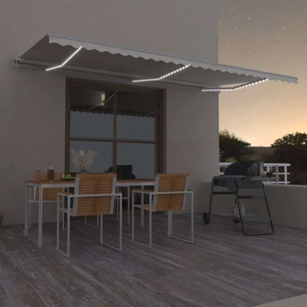Automatisk markis med vindsensor & LED 600x300 cm gräddvit