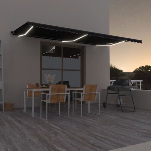 Markis manuellt infällbar med LED 600x350 cm antracit