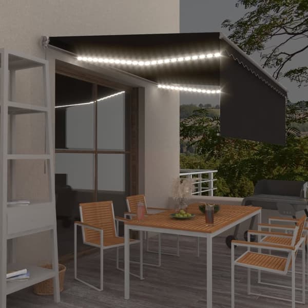 Manuell markis med rullgardin och LED 4,5x3m antracit