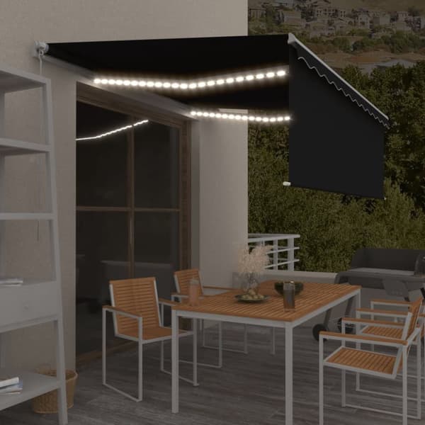 Manuell markis med rullgardin och LED 4,5x3m antracit