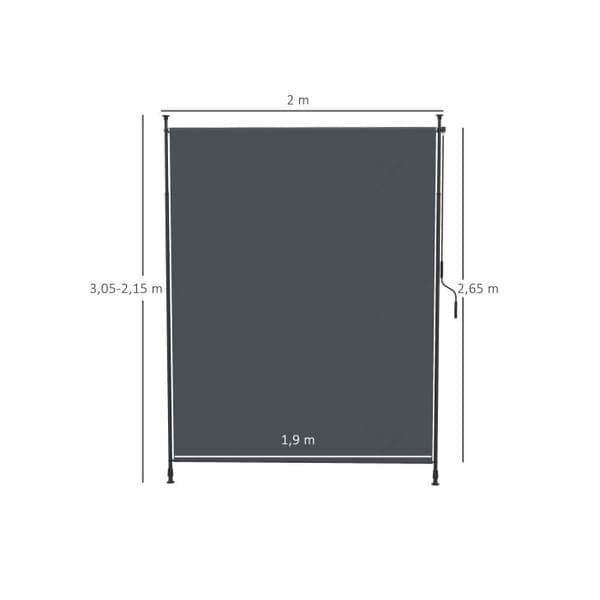 Outsunny butik vertikal 200 x 292 cm, grå aluminium, för terrasser och balkonger