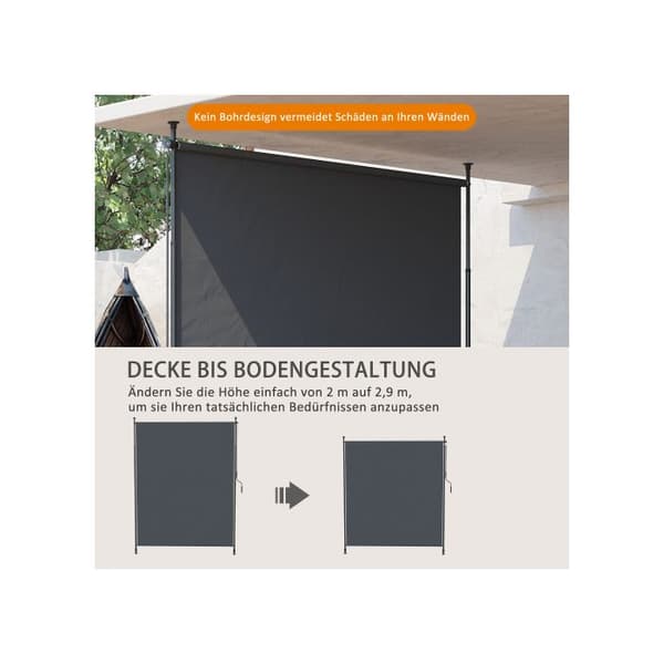 Outsunny butik vertikal 200 x 292 cm, grå aluminium, för terrasser och balkonger