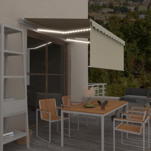 Manuell markis med rullgardin och LED 3x2,5m gräddvit