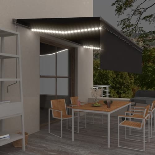 Manuell markis med rullgardin & LED 5x3m antracit