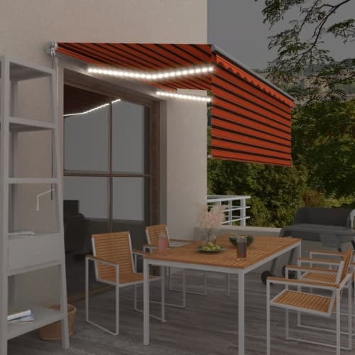 Markis manuell med rullgardin LED 3,5x2,5m orange och brun