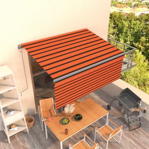 Automatisk infällbar markis rullgardin 3,5x2,5m orange och brun