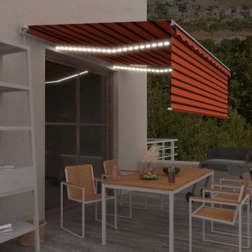 Manuell markis med rullgardin och LED 4,5x3m orange/brun