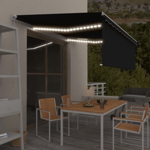 Manuell markis med rullgardin och LED 4,5x3m antracit