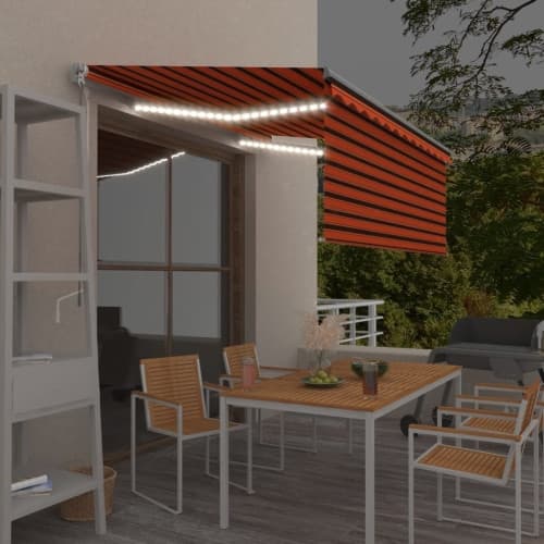 Markis manuellt infällbar m. rullgardin LED 3x2,5 m orange/brun