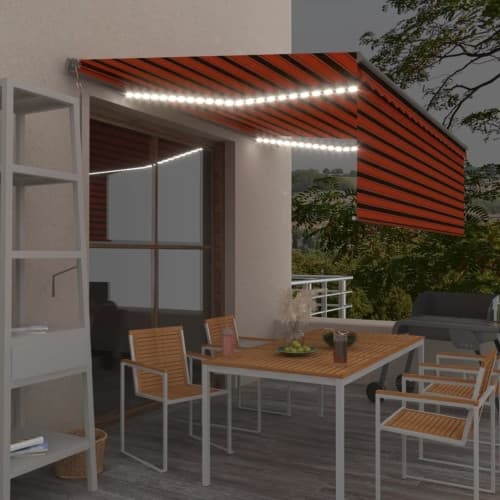 Automatisk markis m. vindsensor rullgardin LED 4x3m orange/brun