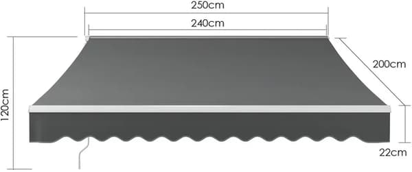 Utdragbar terrassmarkis, UV50+ solskydd, balkongskydd, Grå 250 x 200cm