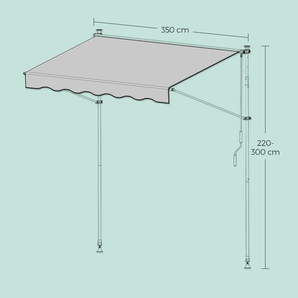 Rootzin kiinnitysparveke markiisi - korkeus säädettävä auringonvarjostin - patiosuoja - 350 cm x 120 cm, laajennettava 220-300 cm