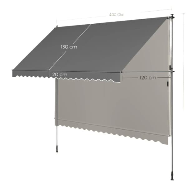 Rootz Clamp Awisning - Balcony Awisning - Höjd justerbar skugga - väderbeständig polyester - 200 cm x 120 cm x 220-300 cm