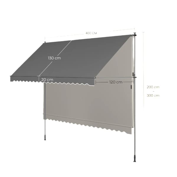 Rootz Clamp Awisning - Balkony Awisning - Höjd justerbar - Solskydd - 350 cm x 120 cm x 220-300 cm