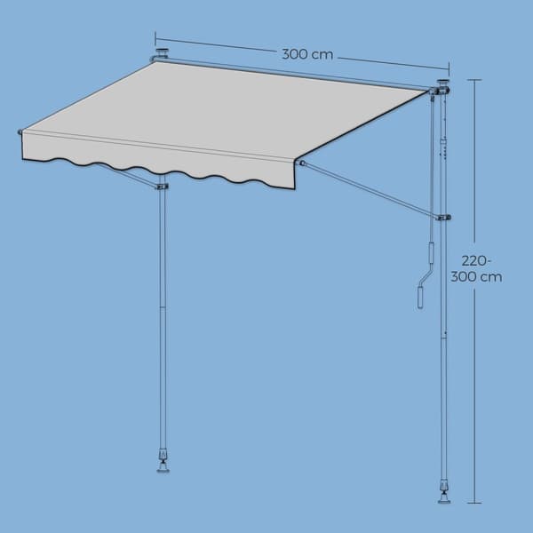 Rootz Clamp Balcony Awisning - Höjd justerbar solskugga - pulverbelagd stål - 300 cm x 120 cm x 220-300 cm