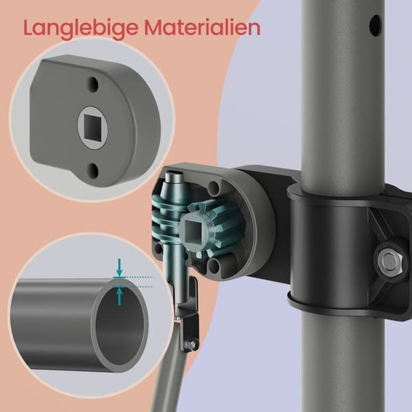 Rootz Clamp Balcony Awisning - Justerbar markis - Grå utdragbar tak - Pulverbelagd stål - 250 x 120 cm - Höjd: 220-300 cm
