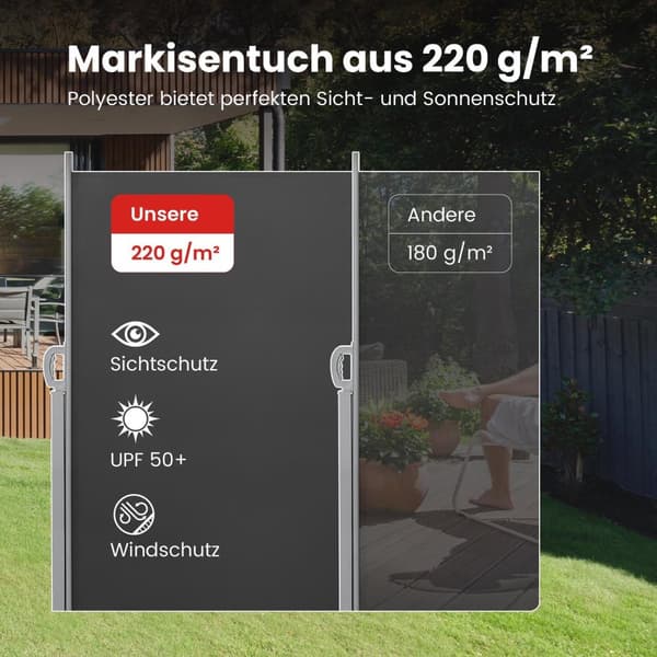 Rootz Udvidelig side markise - stålkasse - udtrækkelig solskygge - Rustbestandig - Anthracite - 160 cm x 450 cm