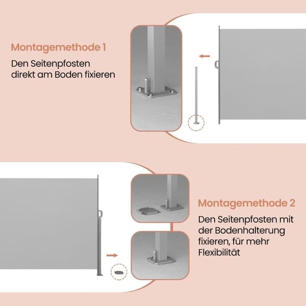 Rootz Side Awner - Udvidelig skygge - Sunshade - Rust Resistent - Pulverlakeret stål - 160 cm x 350 cm