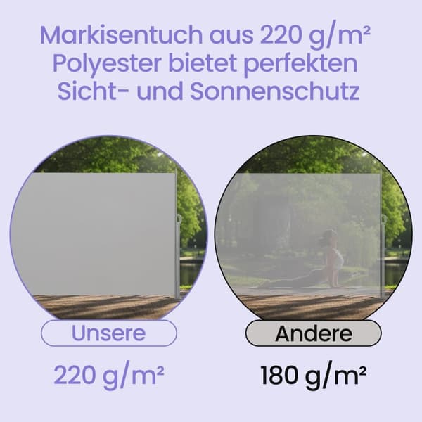 Rootz Side Awisning - Utdragbar uteplatsskugga - Rustbeständig solsköld - Pulverbelagd stål - 200 cm x 350 cm