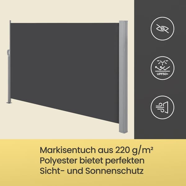 Rootz Side Awnle - Udtrækkelig Sun Shade - Privatlivsskærm - Rust Resistant - 200 cm x 300 cm - Ideel til udendørs & poolside