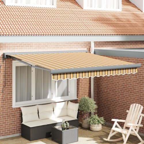 Automatisk utdragbar markis med flerfärgat randigt mönster 350x250 cm