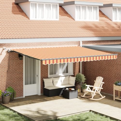 Automatisk Utdragbar Markis med LED i Gul och Orange, 450x300 cm
