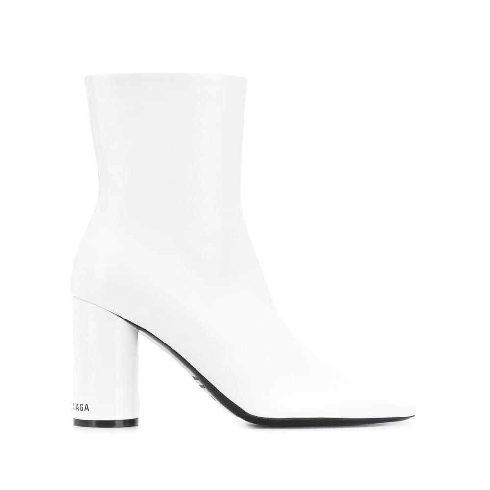 Balenciaga Oval Leather Ankle Boots White