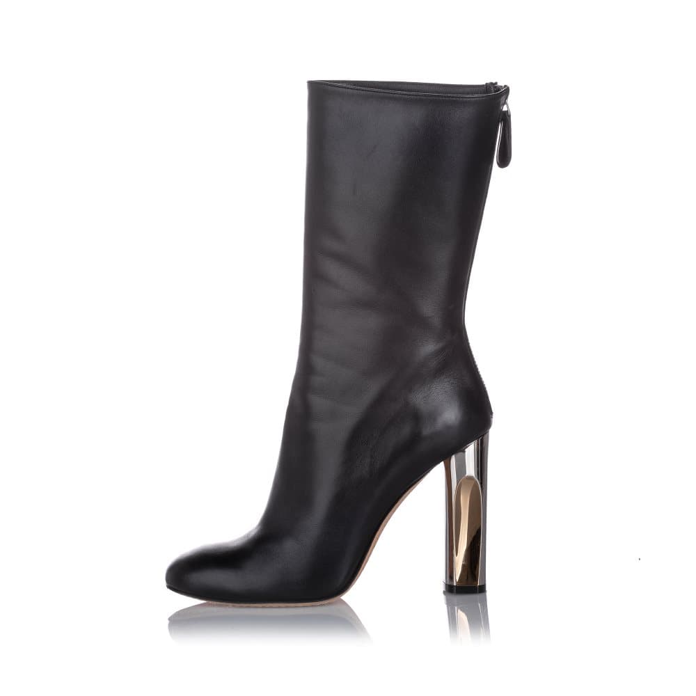 Alexander McQueen Mid-Calf Leather Boot Black