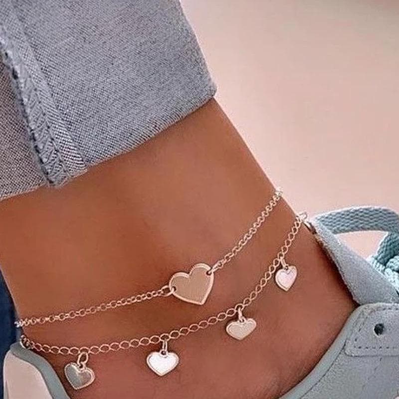 2 st Silver Fotsmycke Fotlänk Vristlänk Fotkedja - Fina Hjärtan