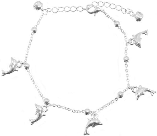 Silver Fotsmycke Fotlänk Vristlänk Fotkedja - Delfin & Kulor