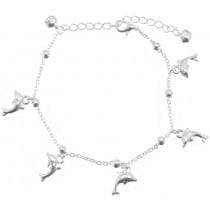 Silver Fotsmycke Fotlänk Vristlänk Fotkedja - Delfin & Kulor