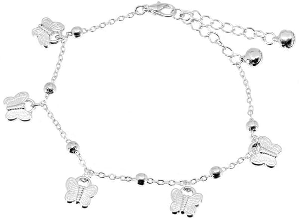 Silver Fotsmycke Fotlänk Vristlänk Fotkedja - Fjäril & Kulor