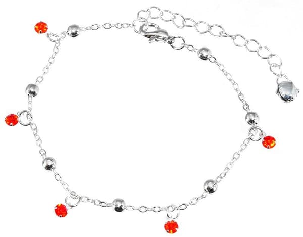Silver Fotsmycke Fotlänk Vristlänk Fotkedja - Röda Rhinestones