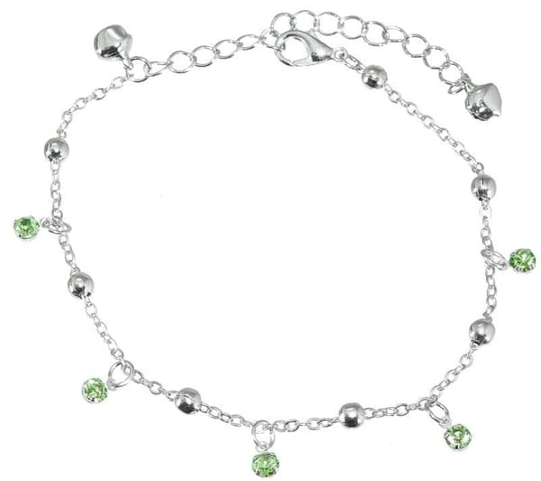 Silver Fotsmycke Fotlänk Vristlänk Fotkedja - Gröna Rhinestones