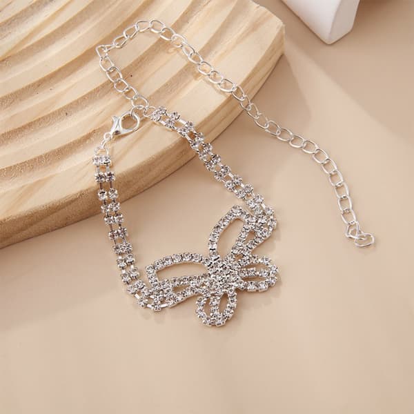 INF Rhinestone nilkkakoru Butterfly säädettävä Bohemisk Hopea