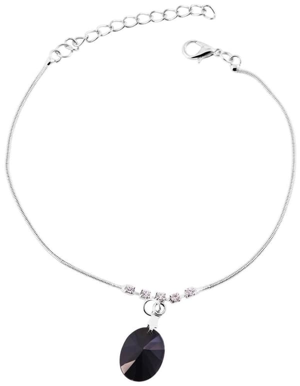 Silver Fotsmycke Fotlänk Vristlänk Fotkedja - Svart Rhinestone