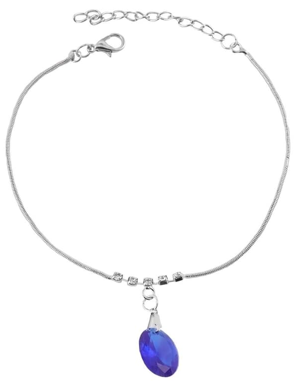 Silver Fotsmycke Fotlänk Vristlänk Fotkedja -Oval Blå Rhinestone