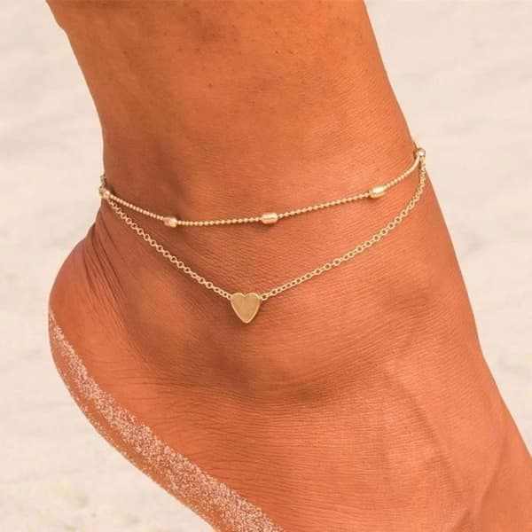 Armband - SHOP-STORY - Dubbel ankelkedja - Gyllene - Guldpläterad - Blandad