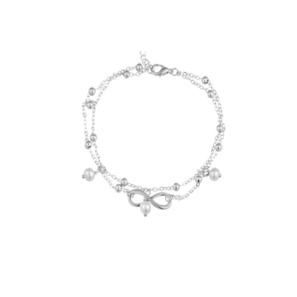 Ankelarmband - Dam - Silver - Legering - Justerbar - Pärlor