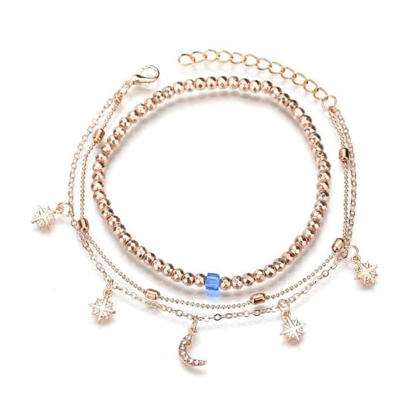 2 st Rosé Guld Fotsmycke Fotlänk Vristlänk Fotkedja - Måne, Stjärnor & Rhinestones