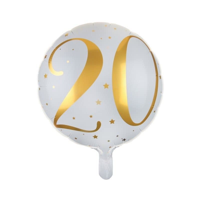 Folieballong 20 år guld/vit