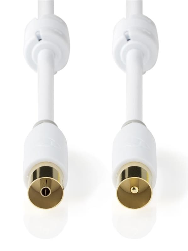 Nedis Koaxialkabel | IEC (Koax) Hane | IEC (Koax) Hona | Guldplaterad | 100 dB | 75 Ohm | Dubbelskärmad | 10.0 m | Rund | PVC | Vit | Låda