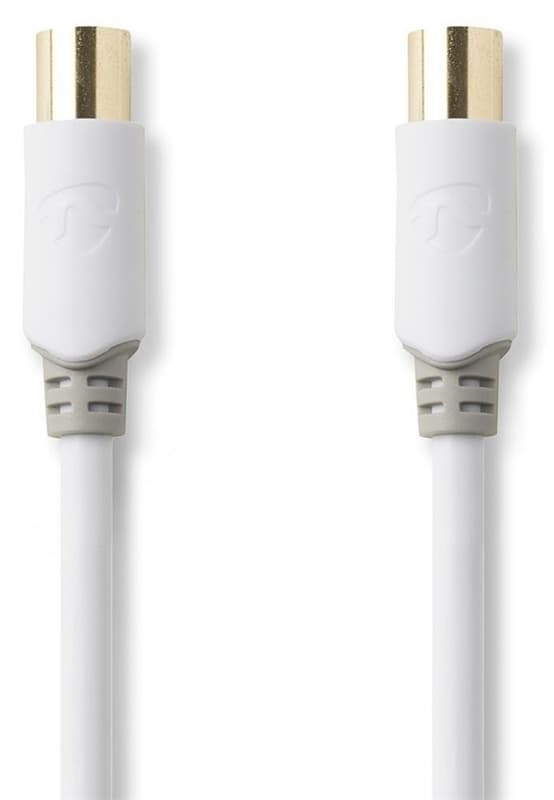 Nedis Koaxialkabel | IEC (Koax) Hane | IEC (Koax) Hona | Guldplaterad | 100 dB | 75 Ohm | Dubbelskärmad | 10.0 m | Rund | PVC | Vit | Låda