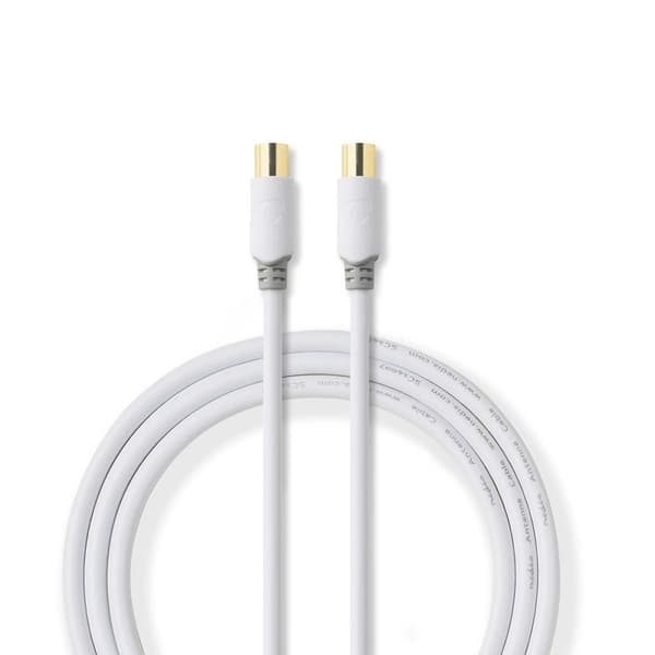 Nedis Koaxialkabel | IEC (Koax) Hane | IEC (Koax) Hona | Guldplaterad | 100 dB | 75 Ohm | Dubbelskärmad | 10.0 m | Rund | PVC | Vit | Låda