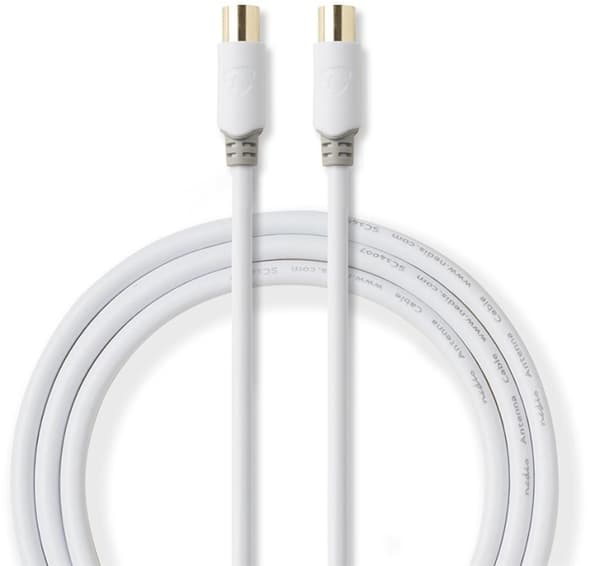 Nedis Koaxialkabel | IEC (Koax) Hane | IEC (Koax) Hona | Guldplaterad | 100 dB | 75 Ohm | Dubbelskärmad | 10.0 m | Rund | PVC | Vit | Låda